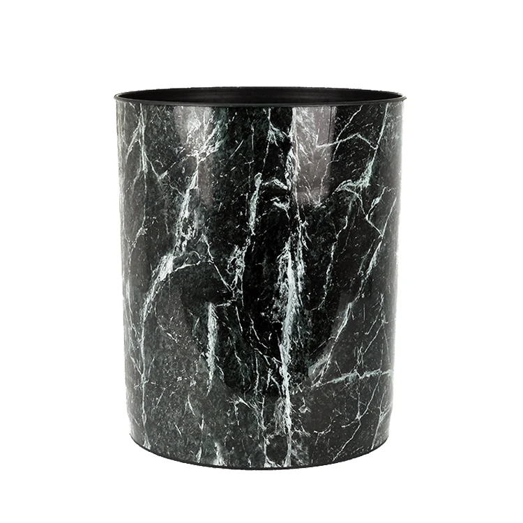 customized teardrop-shaped  plastic trash can In-mold label in furniture application IML garbage bin Silver metallic film