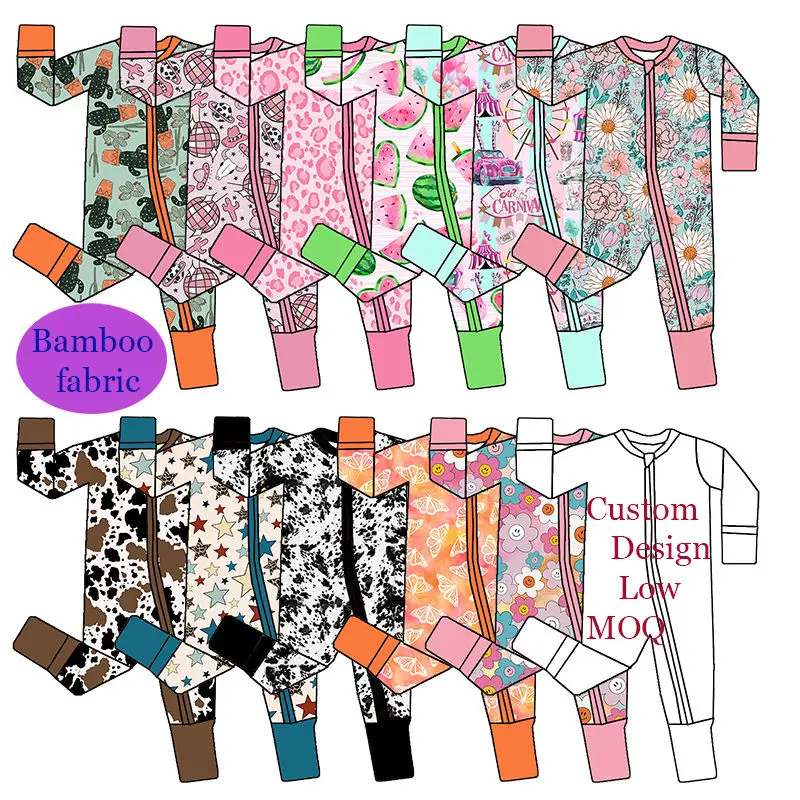 Halloween Popular Baby Personalized Clothing Print Bamboo Fabric Folded Cuffs Baby Bamboo Sleeper Long Zippy Pajamas
