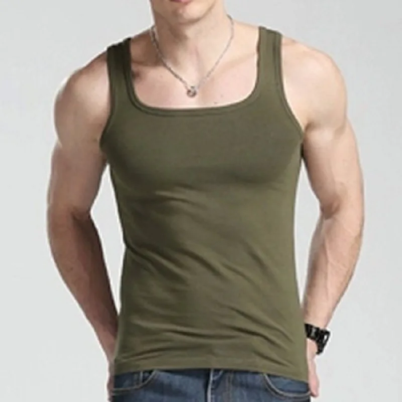 Men Gym Sportswear Clothing Square Collar Jersey Tank Tops Custom Running Slim Fit Tank Tops Man Quick Sleeveless Vest