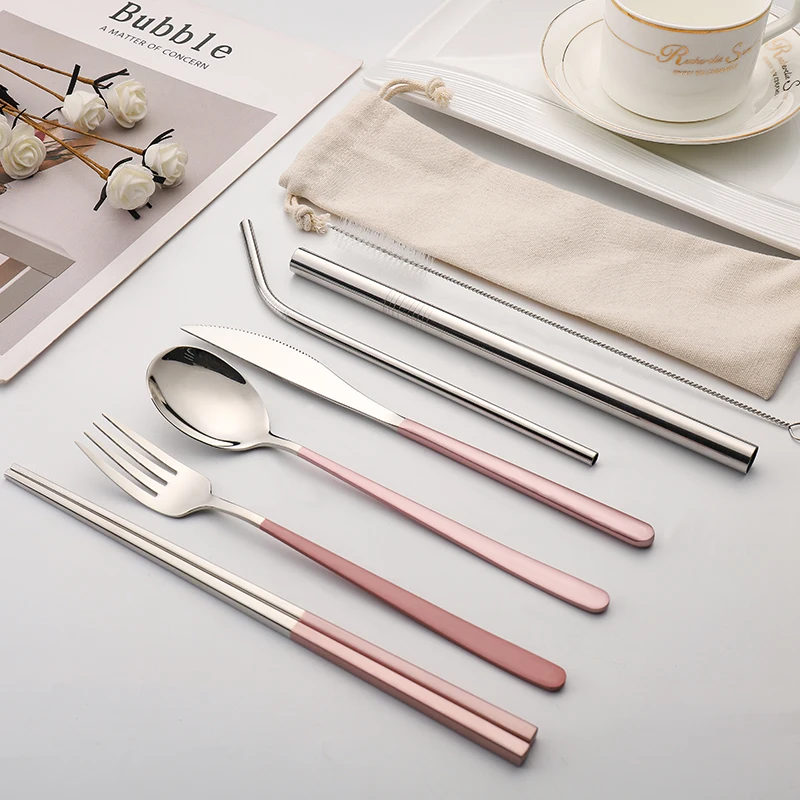 Wholesale 7Pcs Stainless Steel Gift Flatware Set  portable Travel Cutlery Set