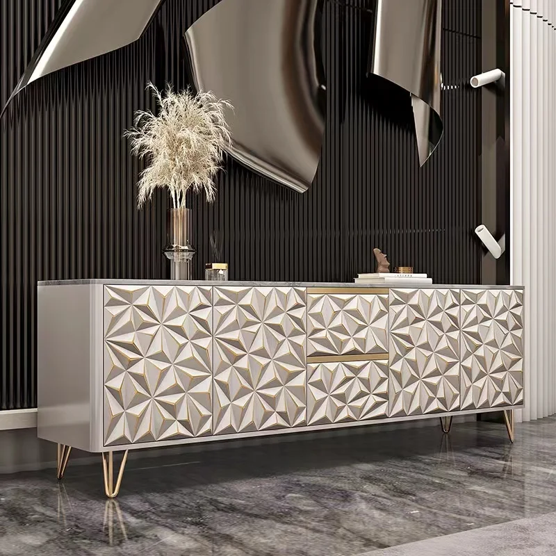 Italian Light Luxury Rock Plate Solid Wood TV Cabinet Combination Paint Baking Process Postmodern Living Room Floor Cabinet