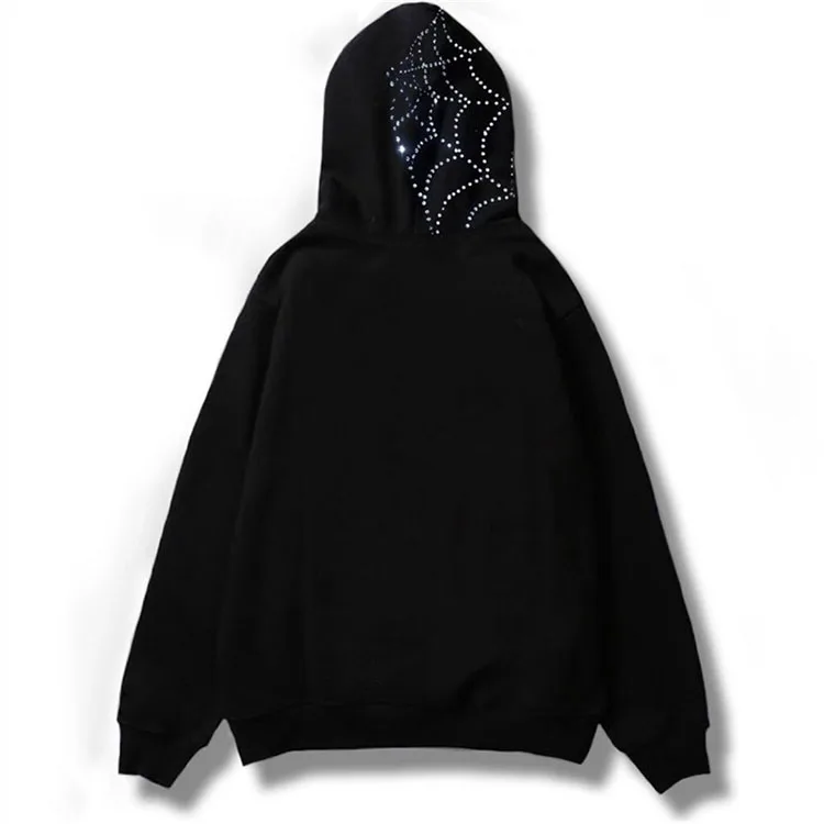 Huili OEM manufacturer hip hop dark men spider heavy weight full zip up hoodie custom rhinestone