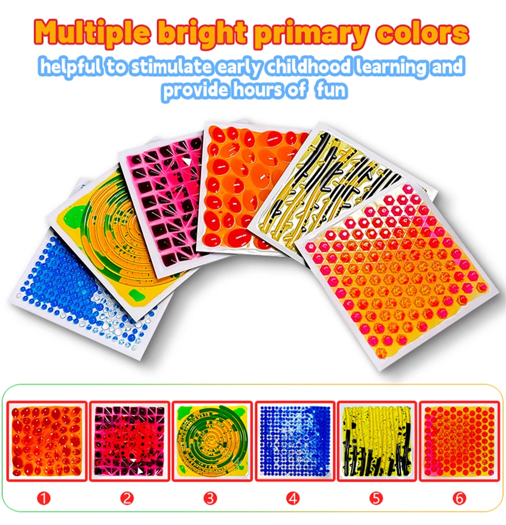 HF Sensory Educational Toy 12 Inch Colorful 3D Textured Liquid Floor Art Mat Liquid Sensory Floor Play Tiles For Autistic kids