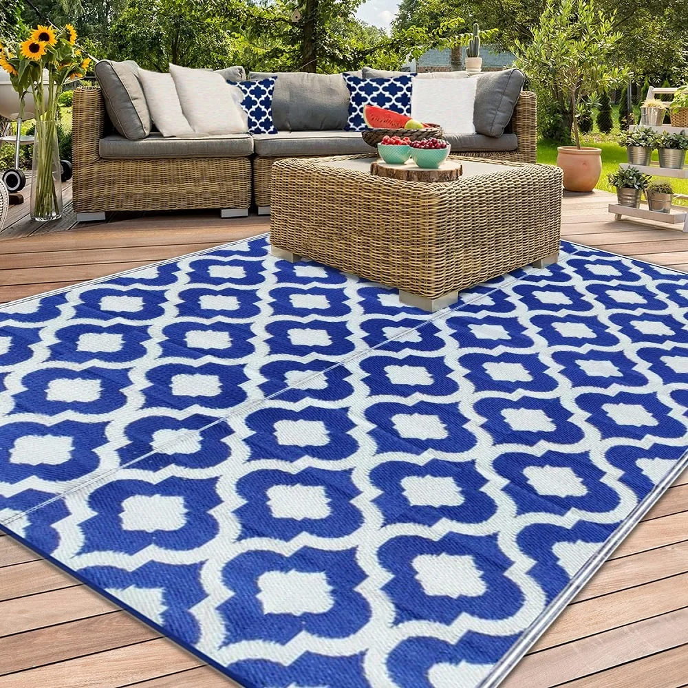 Reversible foldable waterproof polypropylene outdoor rv patio mat Patio Rugs And Carpets flat weave tent mat rug