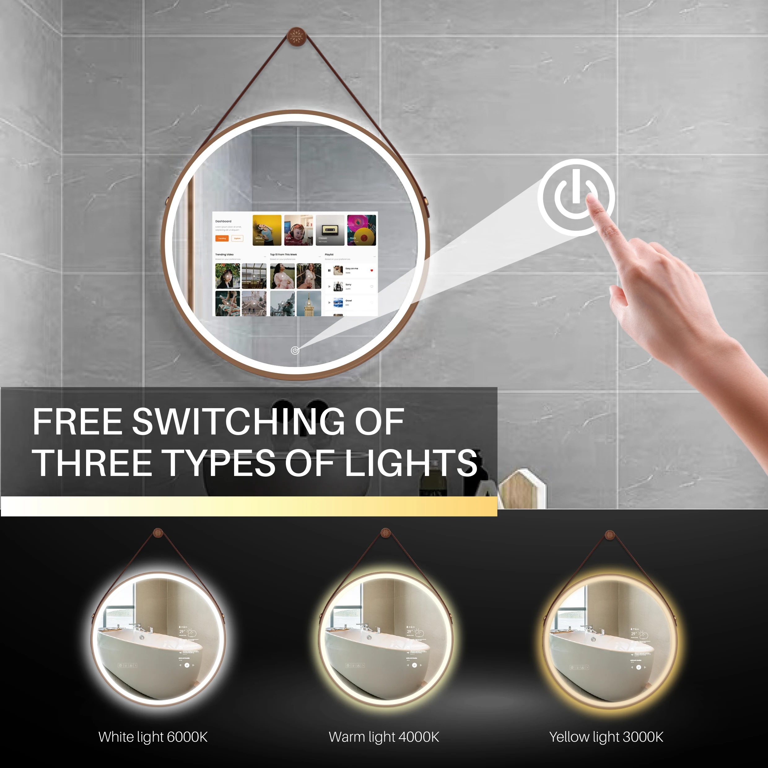 New style mirrors led smart bathroom mirror with led light android waterproof tv mirror