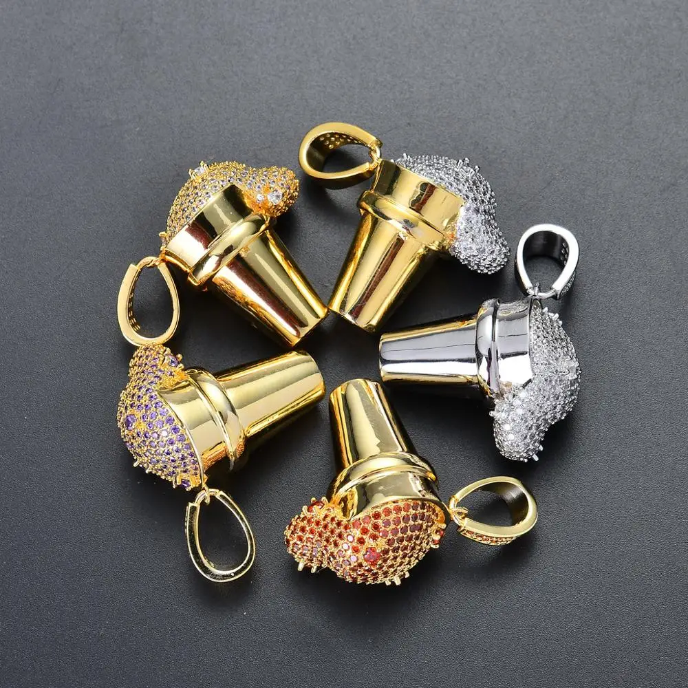 Wholesale HipHop Jewelry Iced Out Lean Cup Pendant Ice Cream Cup Pendant Necklace