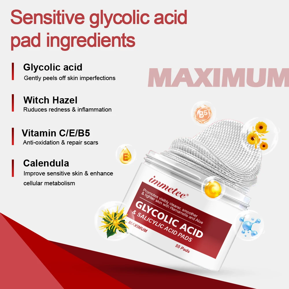 OEM/ODM Glycolic Acid 20% Pads Organic Acne Treatment Skin Care Resurfacing Glycolic Acid Pads