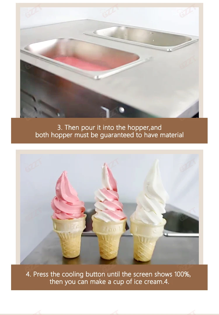 1600w 4.5L+4.5L Hopper Frozen Soft Serve Ice Cream Machine With 3 Heads Free Standing Countertop Ice Cream Machine