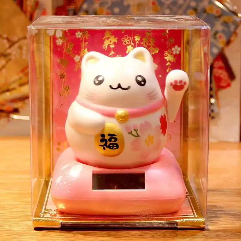 Solar energy lucky cat shaking head figure car transport high-end car decoration cute birthday gift