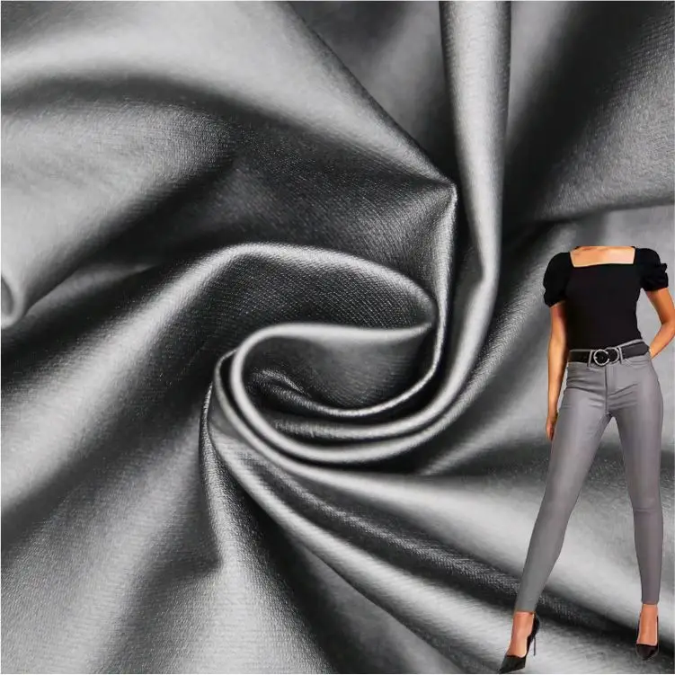 PU Coated Material High Stretch Woven Silver Metallic Bengaline PU Fabric