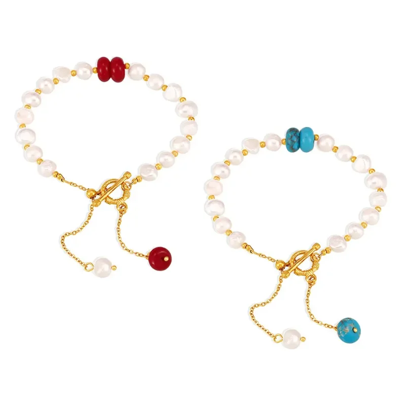 2024 New Jewelry Natural Stone Bracelet 18k Gold Plated Stainless Steel Ot Clasp Waterproof Gold Bead Pearl Bracelet For Women