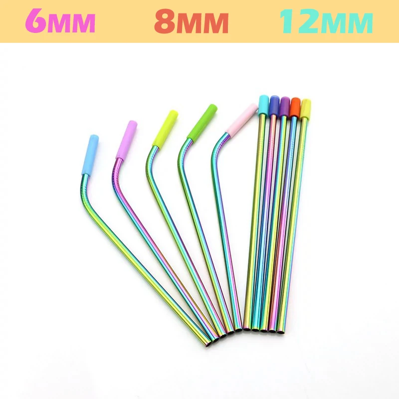 8mm 10mm 12mm Wholesale Reusable Straws Tips Silicone Collapsible Drinking Steel Straw Covers Travel Case