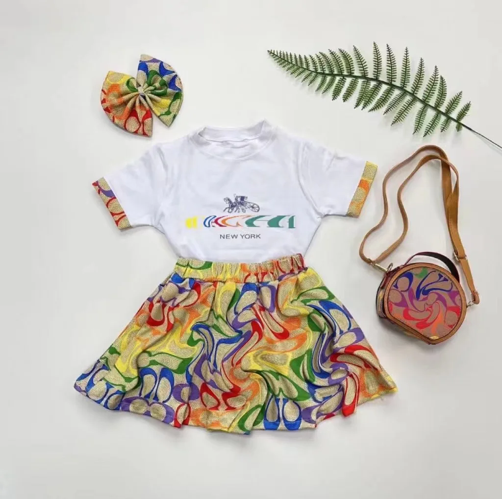 2023 new Kids bags set with skirt Summer Clothing Set Children Clothing Baby Girls Casual Kids 3-piece Clothing stack pants Set