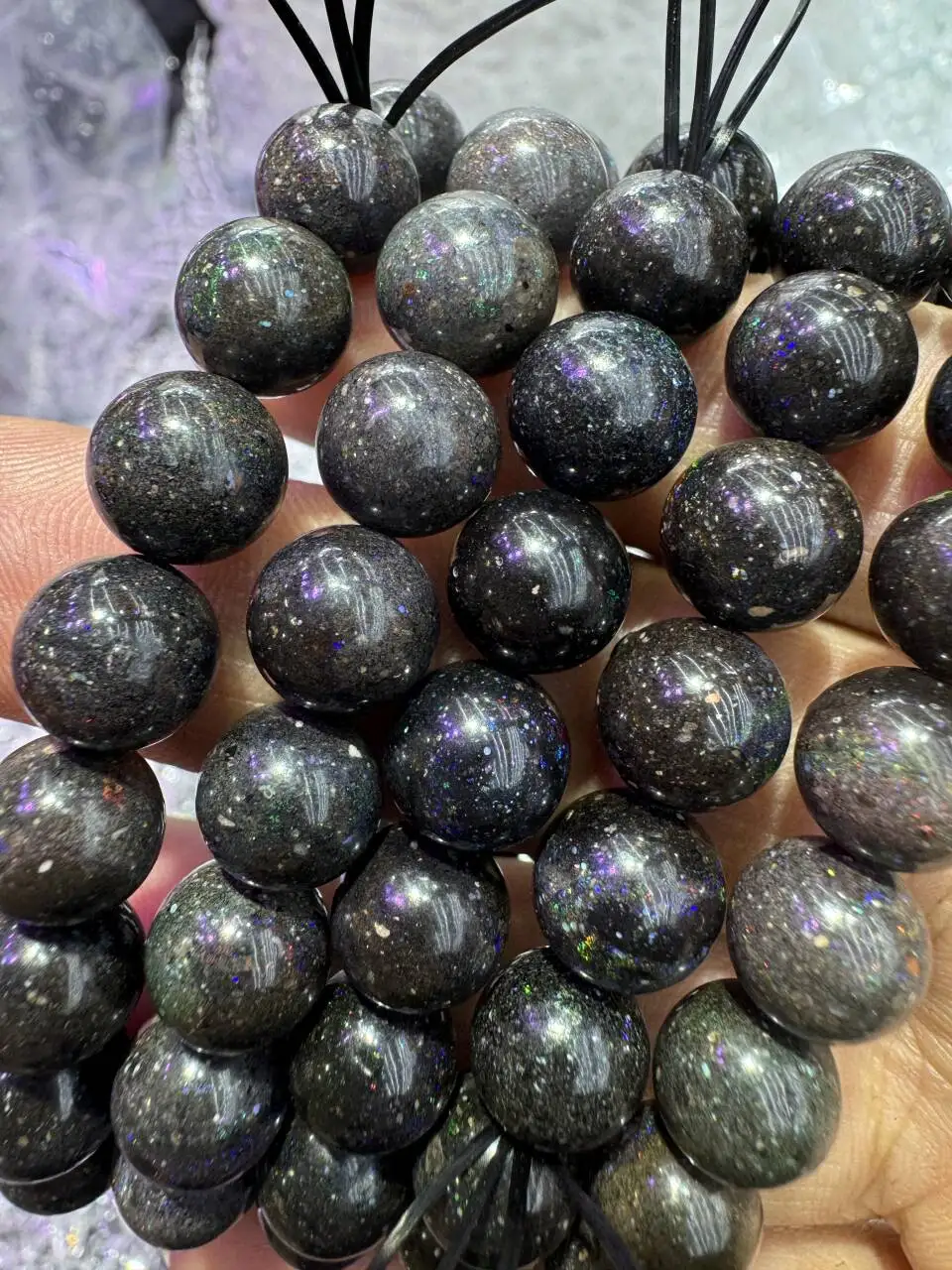 Factory wholesale unusual gemstone beads natural round beads 8mm black opal bracelet rare gemstone Boulder opal bracelet