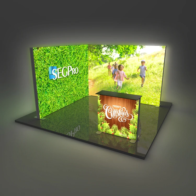 Floor Standing Backlit Tension Fabric Modern Exhibition Light Box 20x20 Trade Show Booth Display