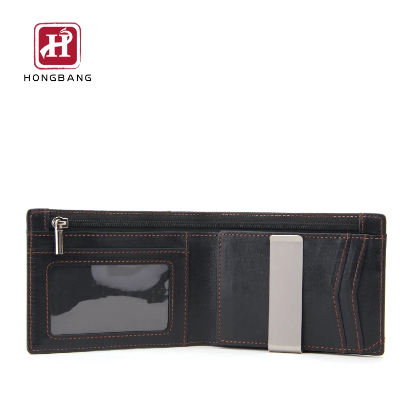 Wallet with money clip OEM customize zipper cash compartment leather wallet