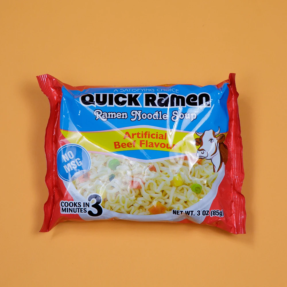 Chinese Factory Manufacturing Ramen Noodle Halal Fast Food Beef Flavor Fried Bag Packing Instant Noodles