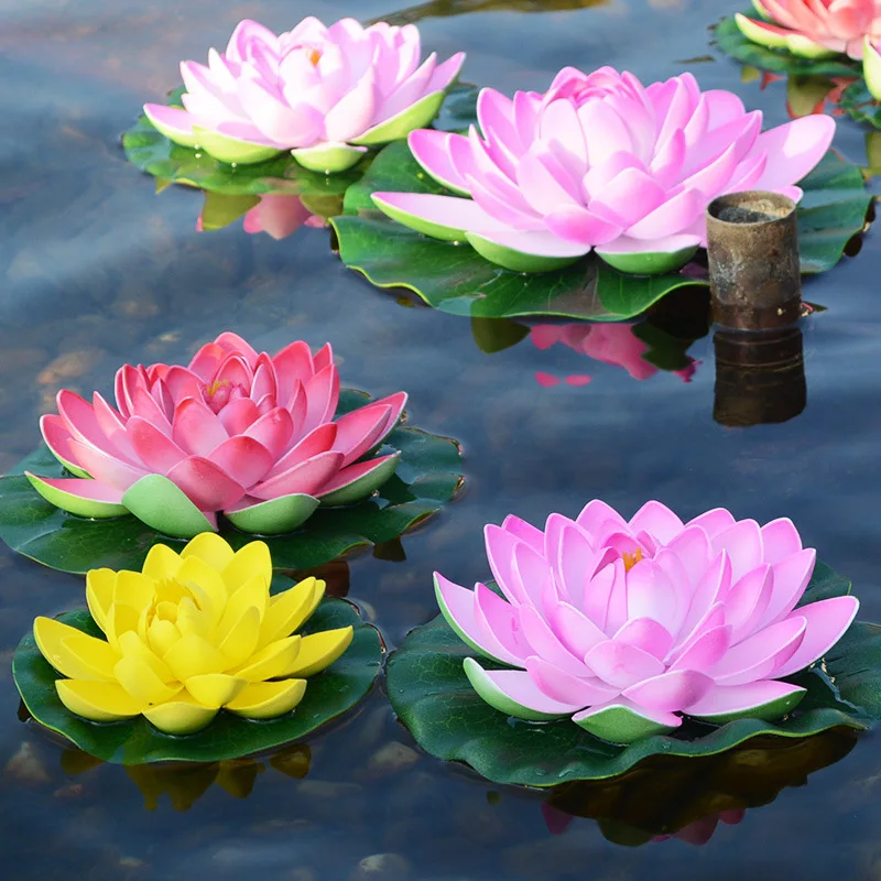 Wholesale Artificial Lotus Floating Pool Pond Plant Decor Simulation Water Lily Colorful Flower for Decoration