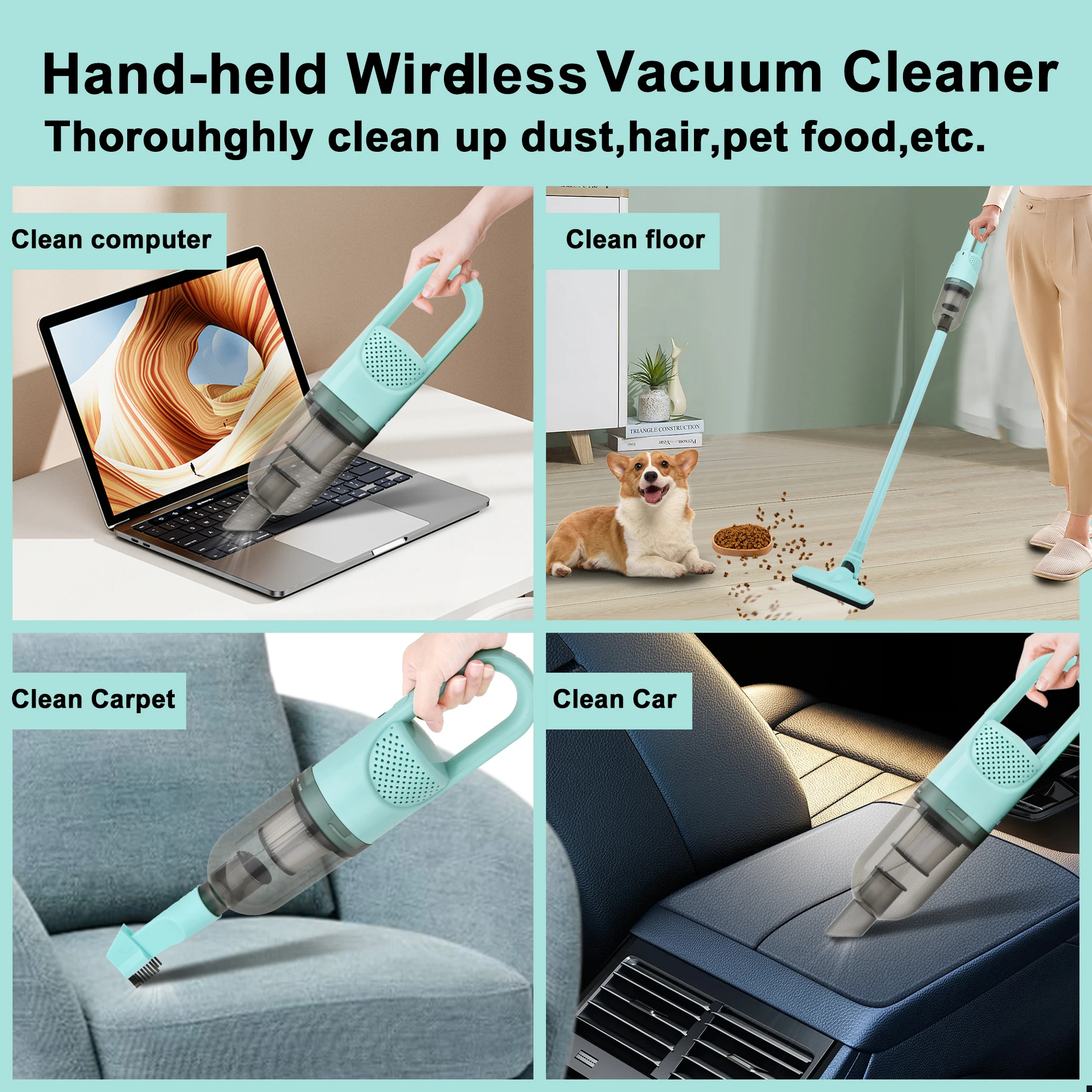 3 in 1 Car Vacuum Cordless Rechargeable with High Power Suction Wireless Mini Portable Vacuum for Car/Home