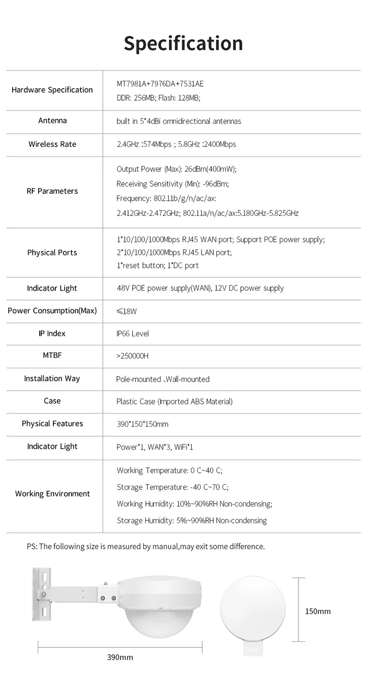 COMFAST CF-WA933 Support OpenWRT Omnidirectional Coverage 5.8GHz Outdoor Router Wireless Access Point