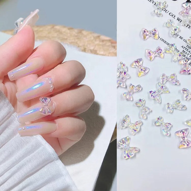 
Wholesale Custom Brand Art Charm 3d Butterfly Stickers For Women With Candy Colored Bow Nail Art Decorations 