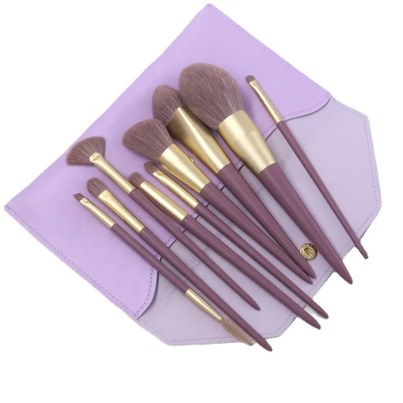 Professional 9 Pcs Purple Wholesale Makeup Brushes Set Powder Foundation Highlight Eyebrow Eye Shadow Brushes Makeup