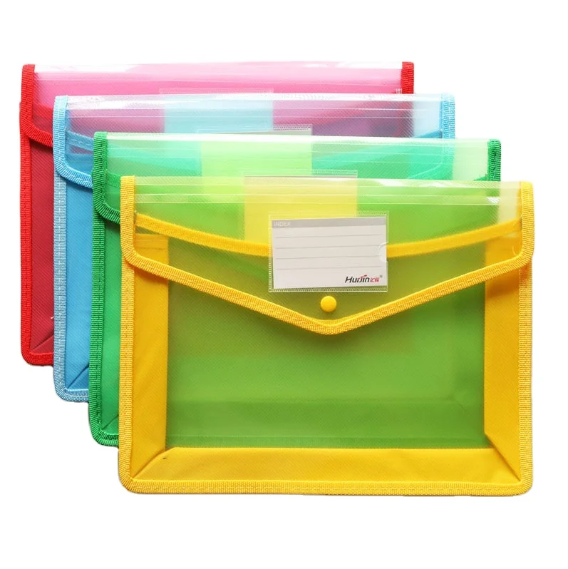 A4 Plastic Document Bag Wallet Expandable File Folders Clear Document Folders With Snap Button Closure