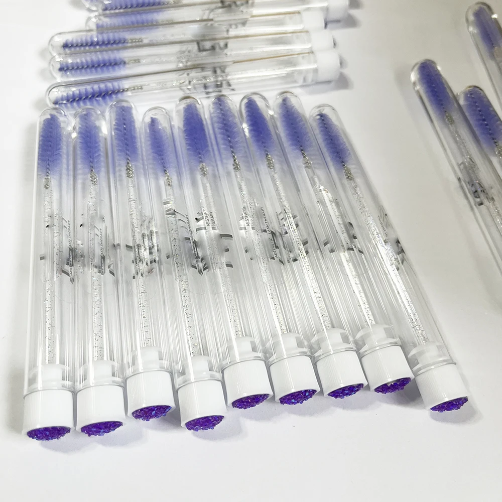 Custom logo Glitter mascara brush lash wands with tube lash spoolies brush diamond eyelash extension brush wands spoolie in tube