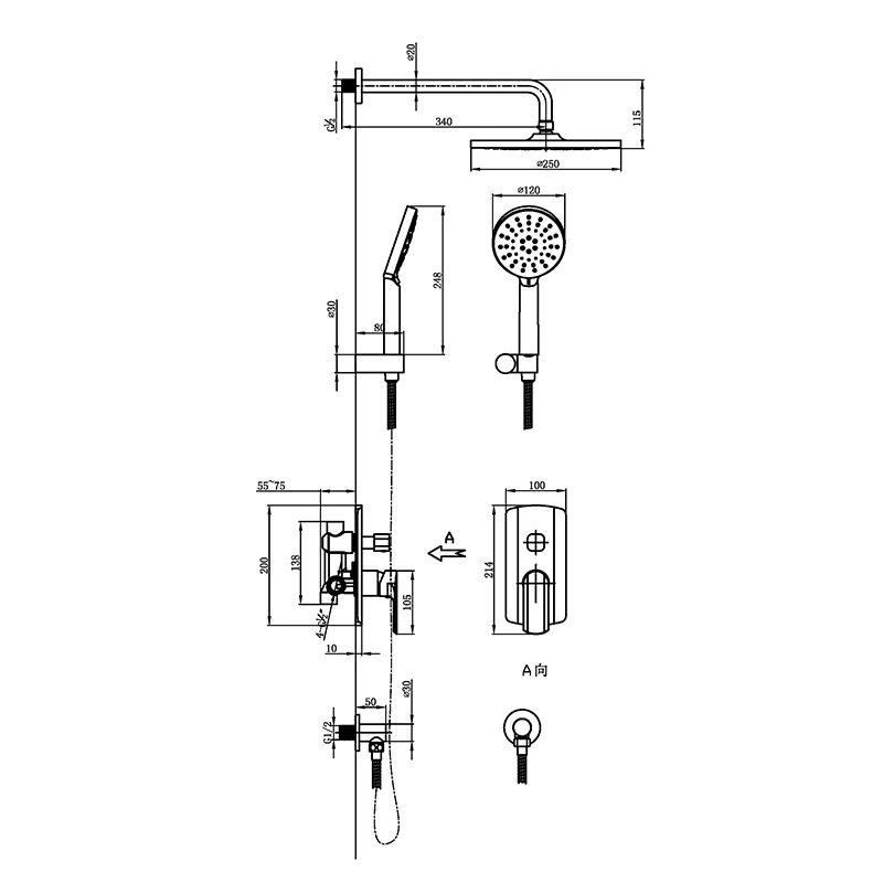 Empolo Concealed Shower System Bathroom Wall Mounted Luxury Rainfall Handheld Combo Mixer Rose Gold Shower Faucet Set