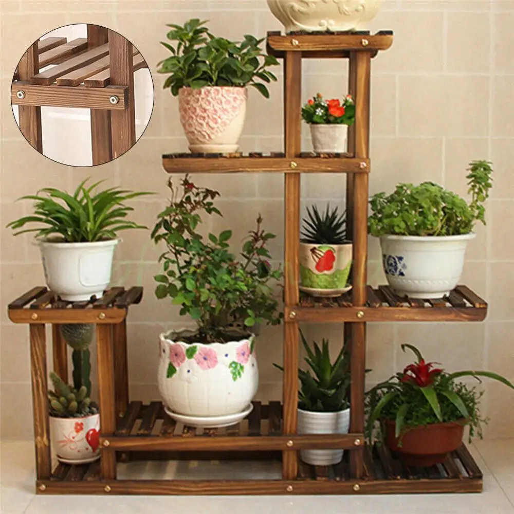 5 Tier Fir Wood Plant Stand Decorative Planter Holder Flower Pot Shelf Rack USA