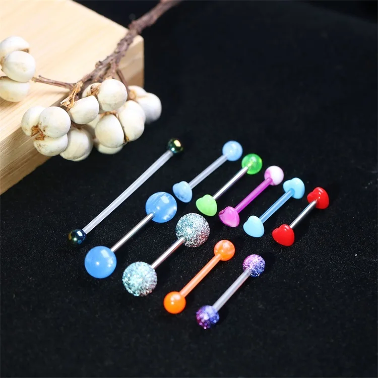 sexy tiktok tongue bar for womens 5mm Acrylic ball Replacement Nasal Navel ring colorful Human body puncture jewelry