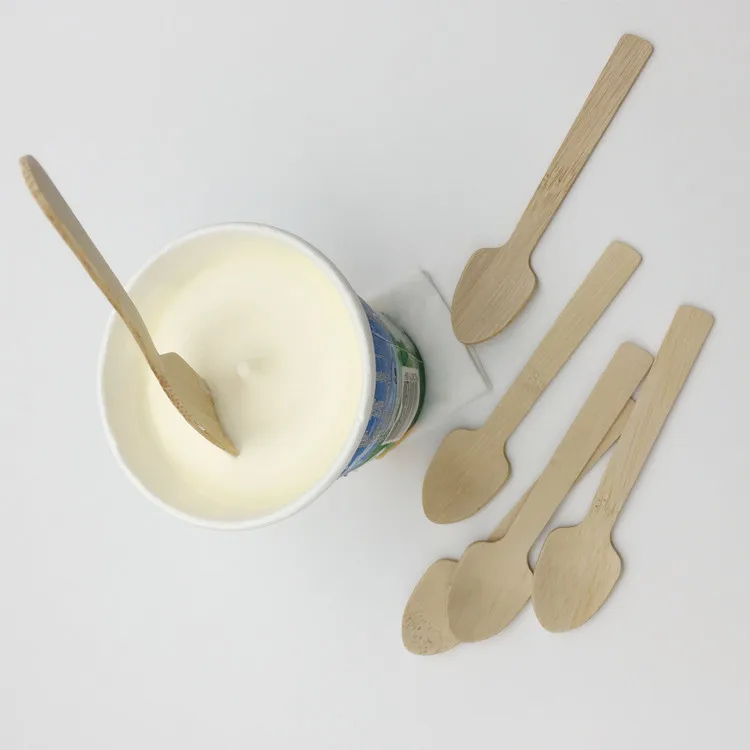 Customized manufacture BPA free Disposable biodegradable natural bamboo 90mm ice cream spoon for cup