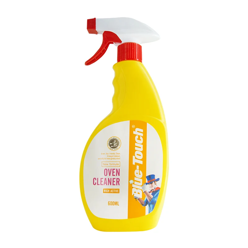 Strong odorless natural stove and oven cleaner on kitchen countertop