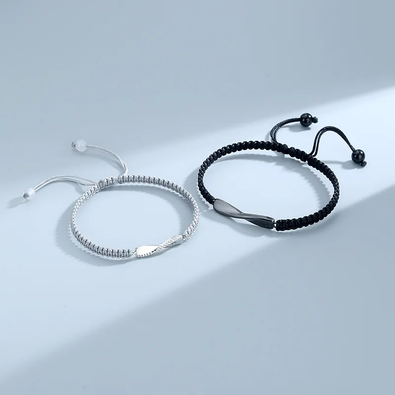 Charm Couple Friendship Black Gray Infinite String Woven Braided Bracelet for Women Men Lucky Jewelry