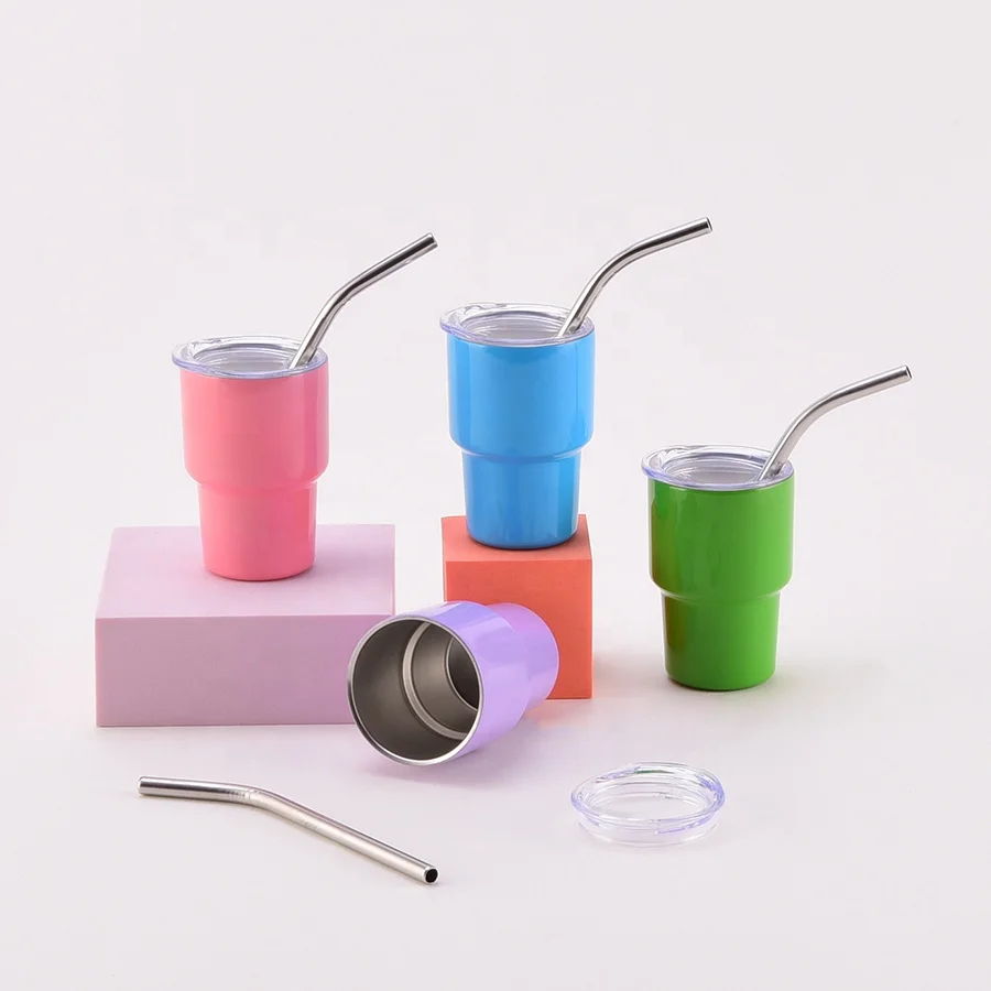 Sublimation Blanks Vacuum Insulated Stainless Steel Party Mug 2oz 3oz Shot Glass Liquor Spirits Tumbler With Lid and Straw