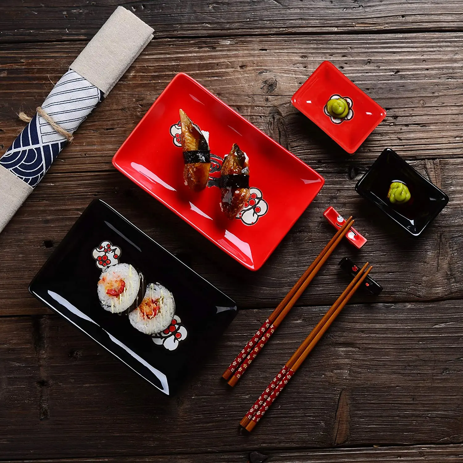 Porcelain Sushi Sets Sushi Making Set 2 Sushi Plates 2 Dip Bowls 2 Sticks Stands DIY Dishwasher Safe