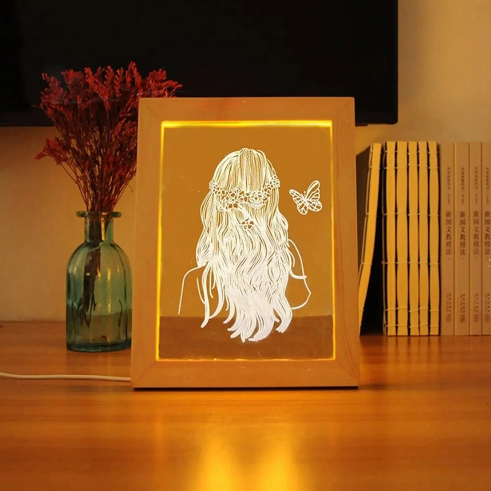 Сделай Сам 3D дизайн под заказ Домашний Деревянный светодиодный ночник акриловая деревянная фоторамка для детей