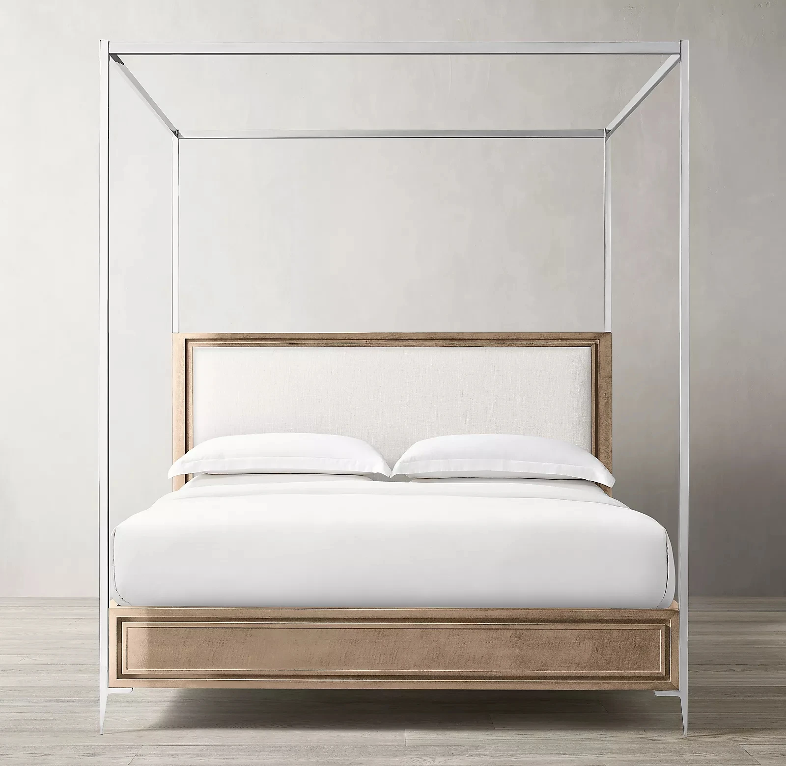 Factory direct platform solid wood panel frame king queen size canopy bedroom furniture wooden beds with metal leg