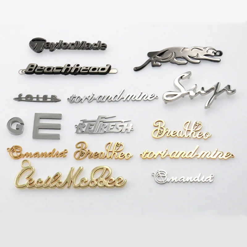 metallic zinc alloy 2 hole ses clothing logo sew see metal label for clothes