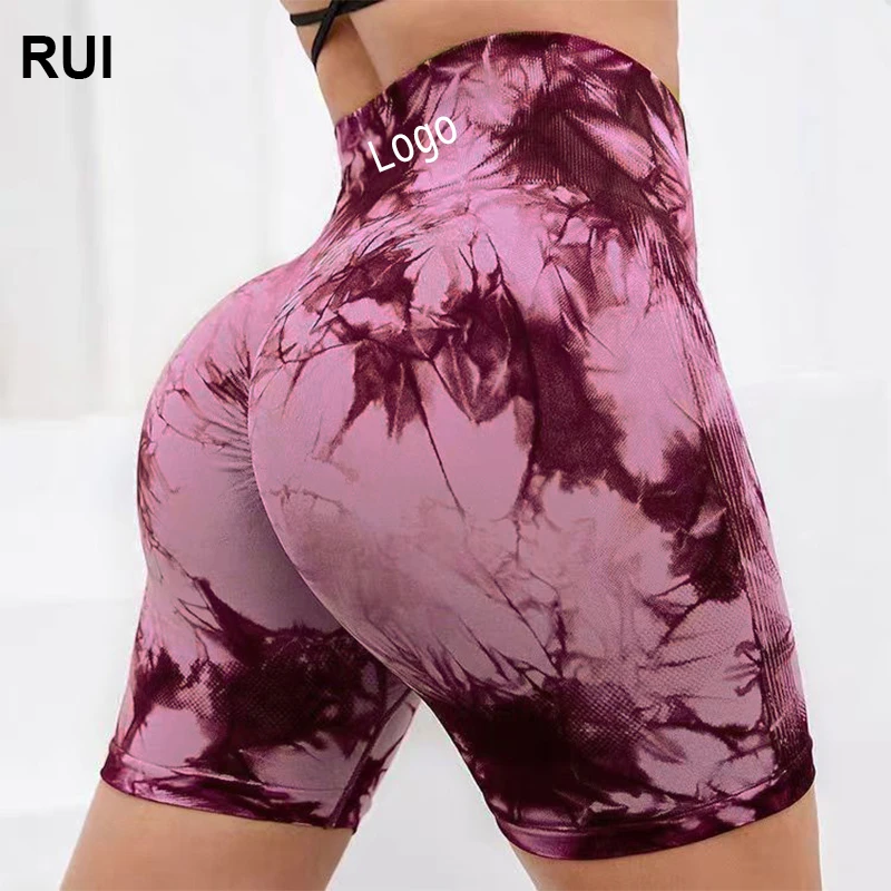 RUIQUWIN Custom Logo Sexy Yoga Shorts Girl Tie Dye Gym Shorts Breathable High Waist Yoga Leggings