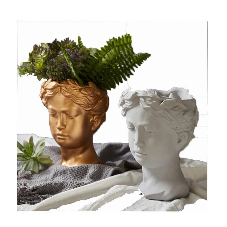 Flower Pots Head Retro Vase Decoration Accessories Ornament Home Decor Greek Statue PotT