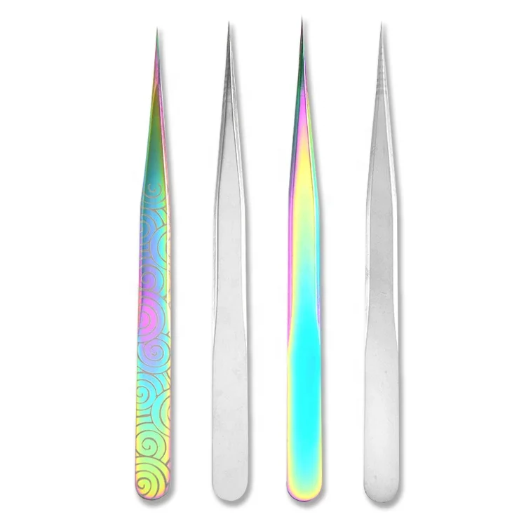 Makeup tools stainless steel eyelash extension tweezers colorful custom private logo volume eyelash tweezers for wholesale