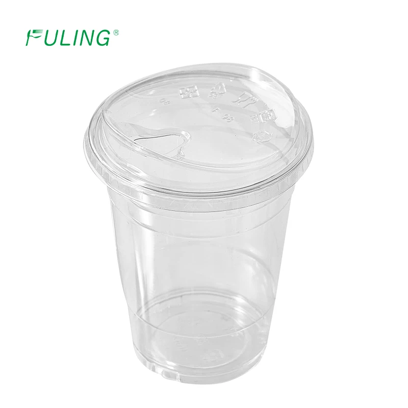 FULING 16oz 98mm clear pet plastic cup strawless sip lid disposable beverage cup for to go drink