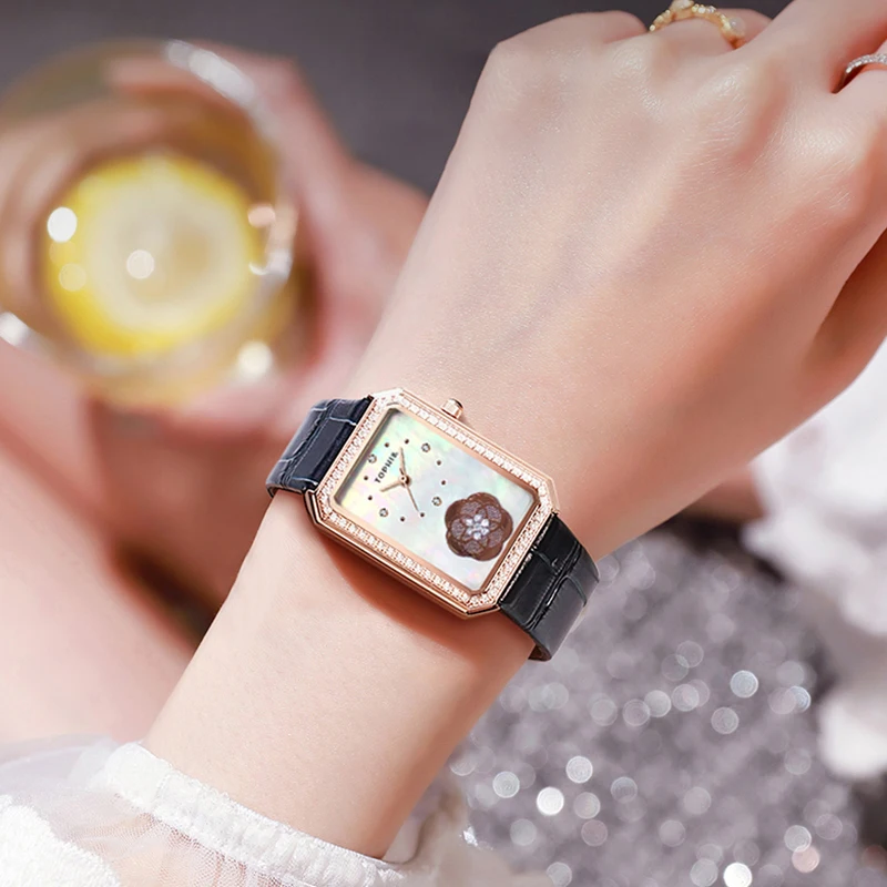 Tophill Swiss Euro Newest Fashion Styles of Ladies Square Muslim Prayer Quartz Watches Wall Gift Womens Custom Quartz Watches