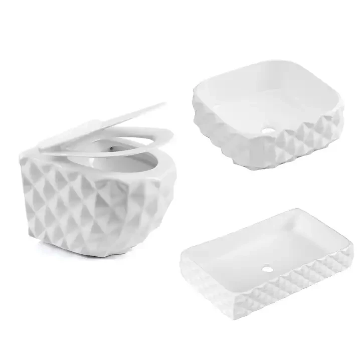Sanitary Ware Plated Wall Hung Bathroom Toilet And Sink Set Gold One Piece Ceramic Round Wall Mounted Toilet Suite