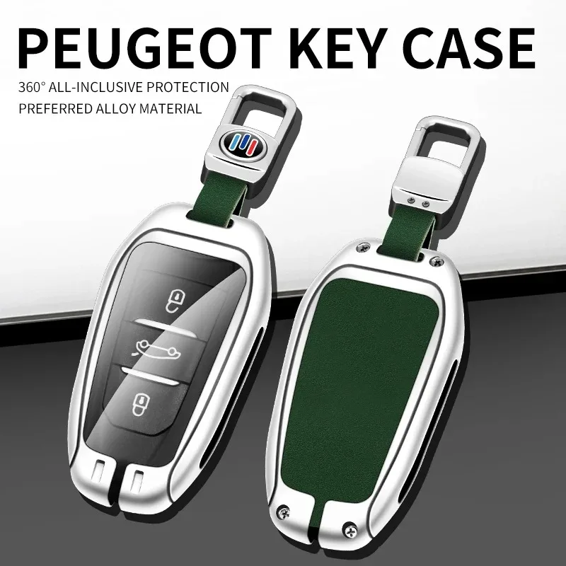 High Quality Cowhide Metal Car Keys Bag Cover Keychain Car Key Case For Peugeot Car Key Accessories