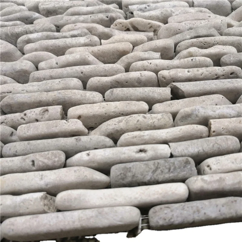 Best price wooden gray travertine white pebble marble floor mosaic tile made in china