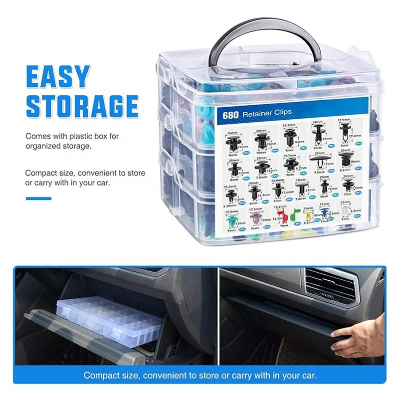 680Pcs + 45pcs Car Retainer Bumper Clips Plastic Fasteners Kit Auto Body Push Rivets Fender Liner