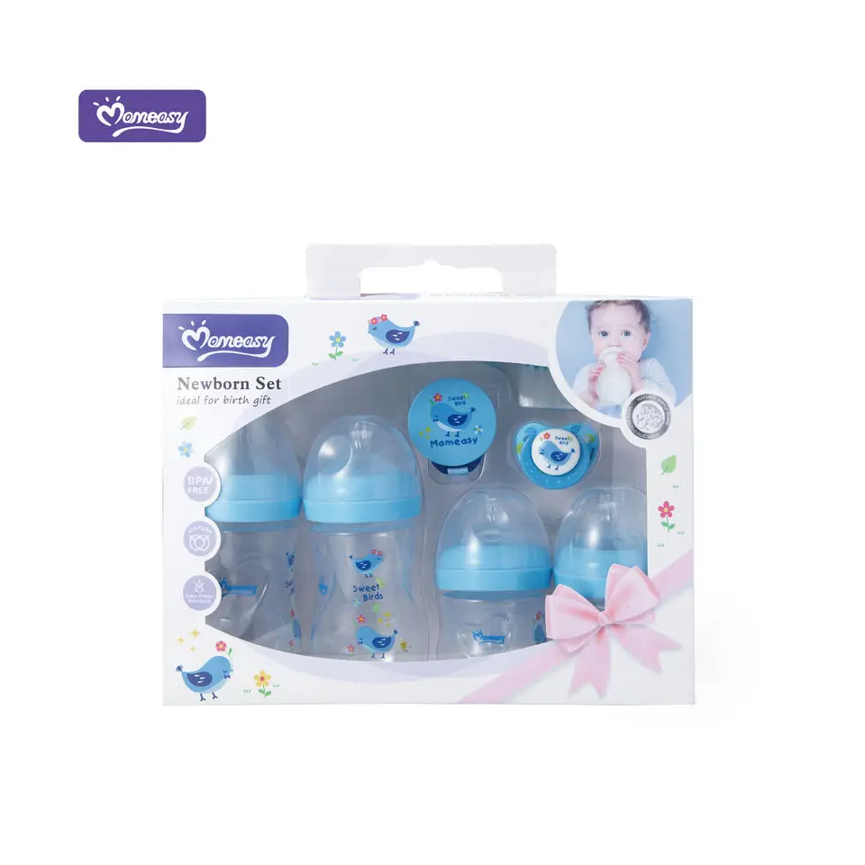 Custom momeasy Wide Neck Baby Feeding Bottles Gift Set Pink Blue Newborn Babies Bottles