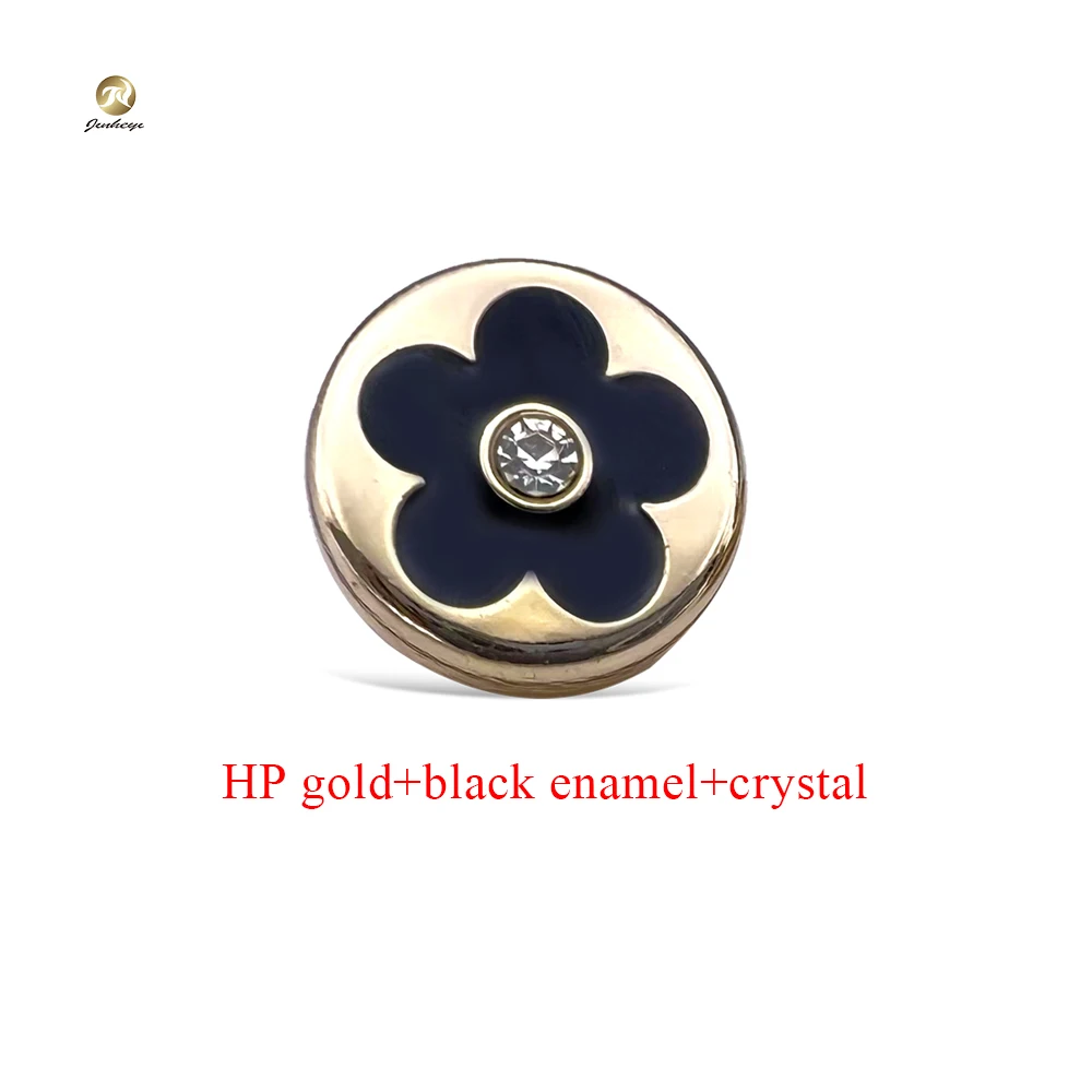Customized Metal Shirt Buttons Golden Round Flower Logo Black Enamel Shirt Buttons